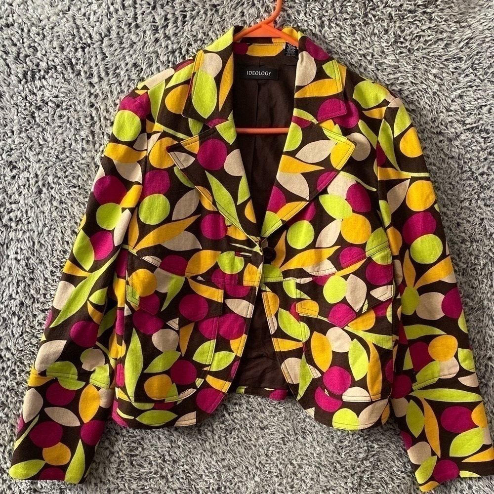 Geometric, Multicolor Linen Outer Shell Jackets & Vests for Women size 8